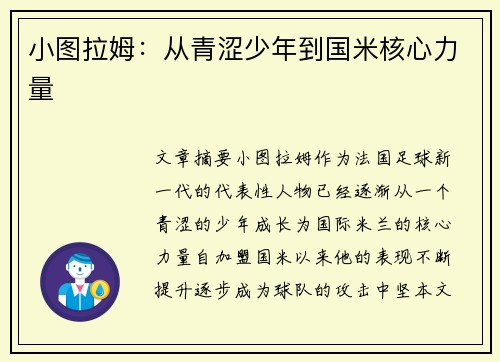 小图拉姆：从青涩少年到国米核心力量